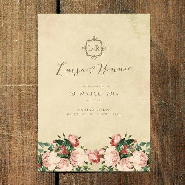 Convite impresso vintage flowers 2 no elo7
