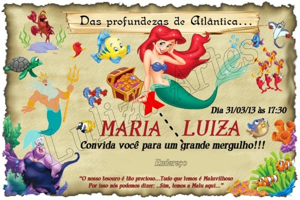 Arte digital convite pequena sereia