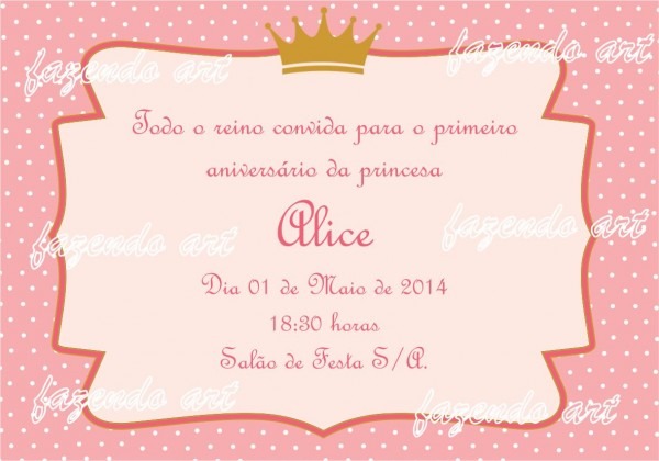 Arte digital convite princesa rosa no elo7