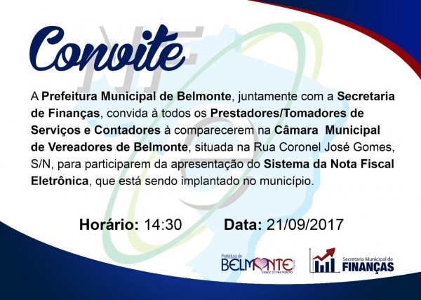 Convite prefeitura vai apresentar projeto de nota fiscal Convite prefeitura vai apresentar projeto de nota fiscal