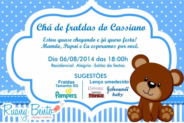Bonito de frases para convite cha bebe ch fraldas ursinho no elo7