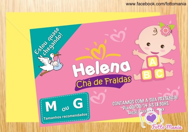 Arte para convite chÃ¡ de bebÃª fraldas pampers personalizado