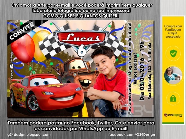 G34 design convite de aniversário carros G34 design convite de aniversário carros