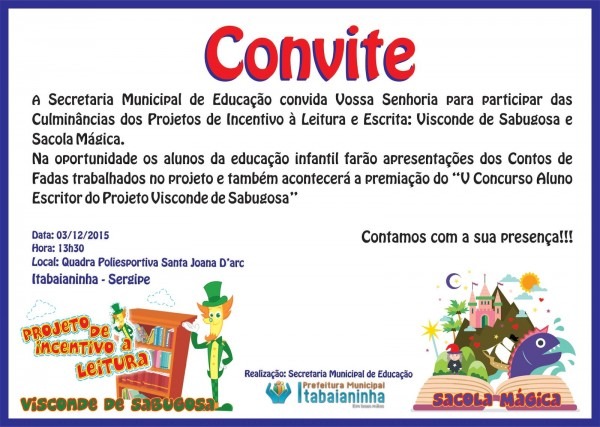 Secretaria municipal de educação convite do projeto visconde de Secretaria municipal de educação convite do projeto visconde de