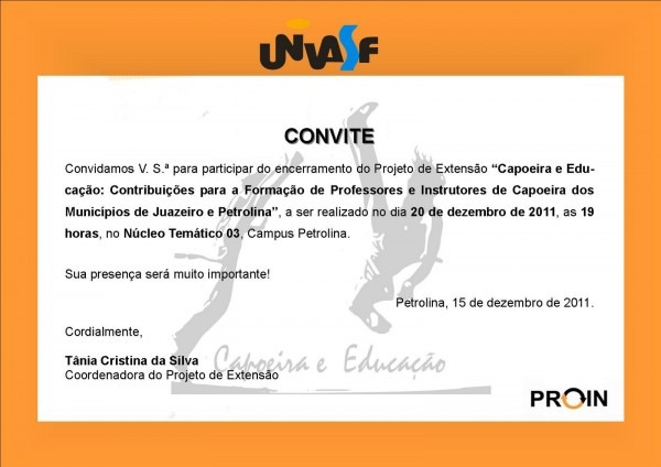 Projeto de extensão capoeira e educação encerramento do projeto Projeto de extensão capoeira e educação encerramento do projeto