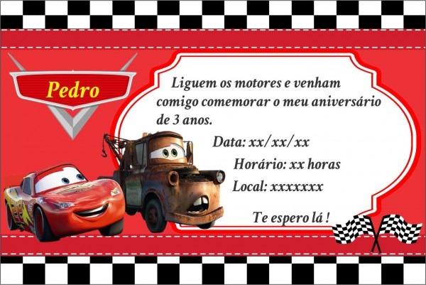 Convite de aniversário tema carros Convite de aniversário tema carros