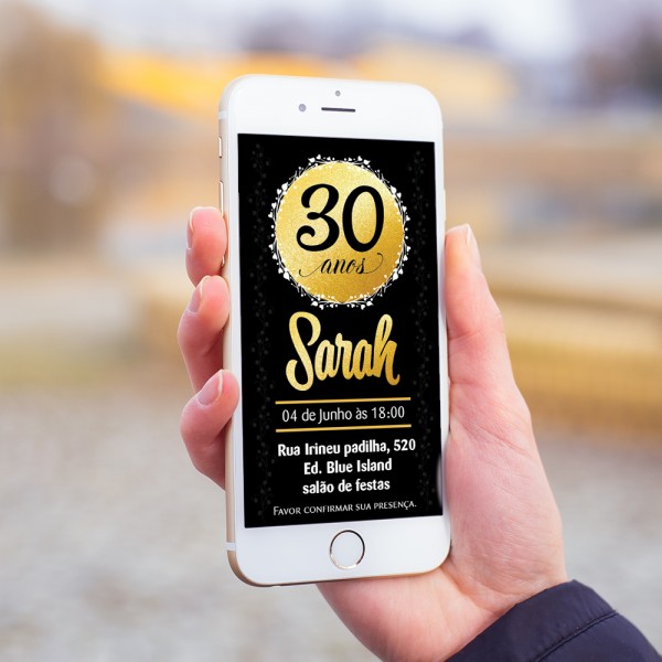 Convite digital de repente 30 preto e dourado mod3 no elo7