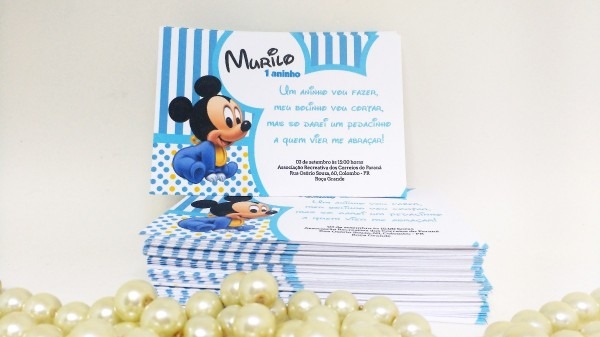 Convite aniversario infantil mikey baby azul
