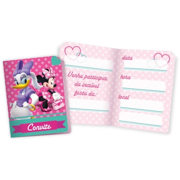 Convite aniversario minnie rosa r244 com 08un regina 12 un