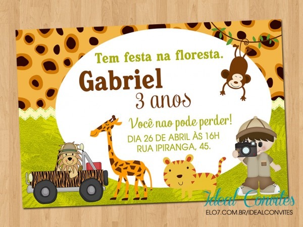 Convite de aniversário safari Convite de aniversário safari