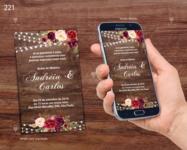 Convite bodas de madeira Convite bodas de madeira