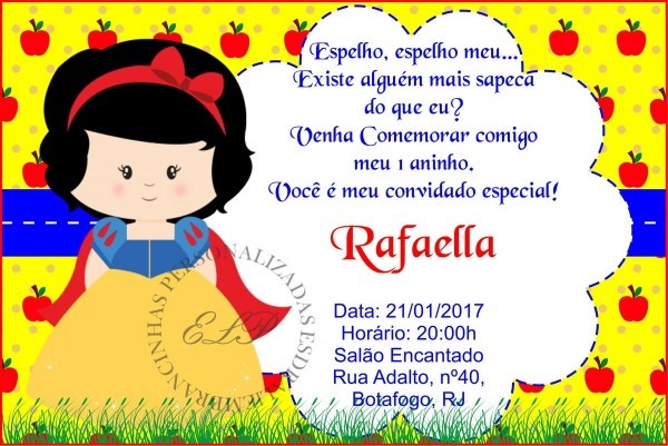 Convite branca de neve com envelope no elo7 Convite branca de neve com envelope no elo7