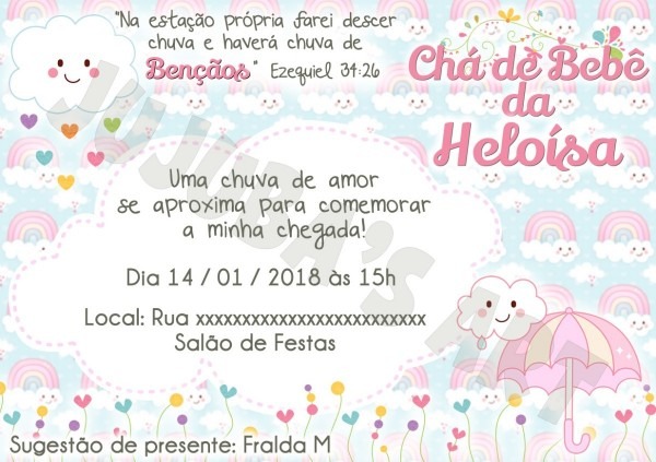 Arte digital convite chÃ¡ de bebÃª menina chuva de benÃ§Ã£o amor