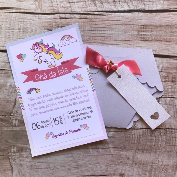 Convite chÃ¡ de bebÃª unicÃ³rnio (lilas roxo)