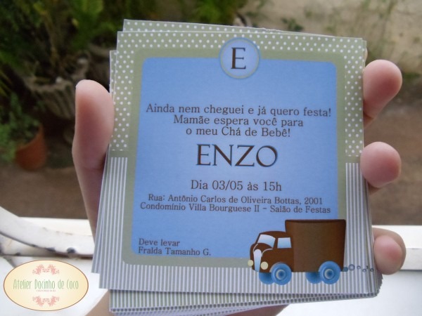 Convite chÃ¡ de bebÃª azul e marrom no elo7