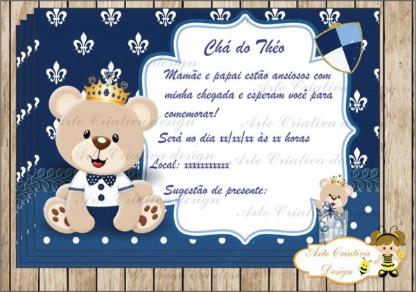 Convite chá de bebê ursinho prÃncipe no elo7 Convite chá de bebê ursinho prÃncipe no elo7