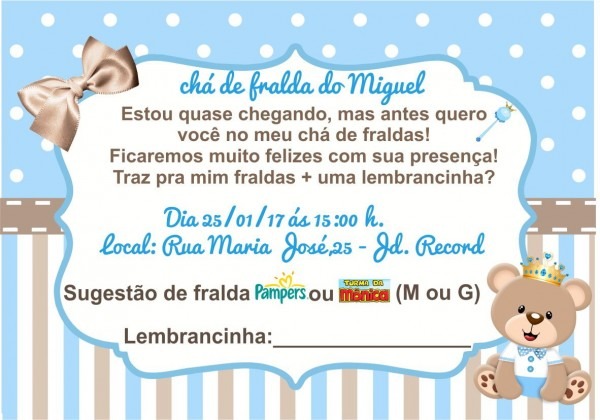 Convite chá de bebê ursinho principe no elo7 Convite chá de bebê ursinho principe no elo7