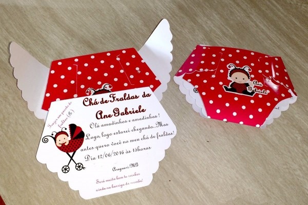 Convite chÃ¡ de fralda  bebe joaninha