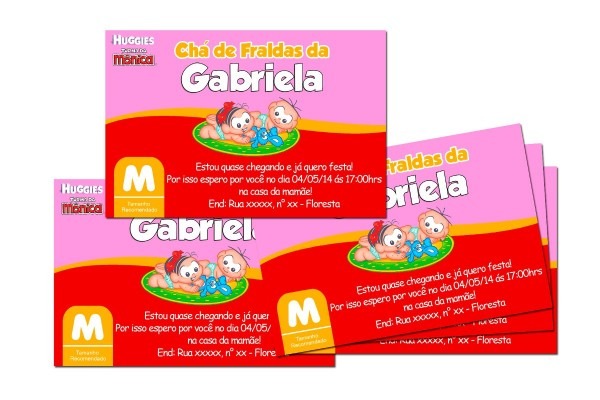 Convite chÃ¡ de fraldas pampers ou turma da mÃ´nica