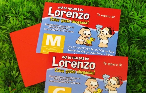 Convite chÃ¡ de fraldas pampers ou turma da mÃ´nica
