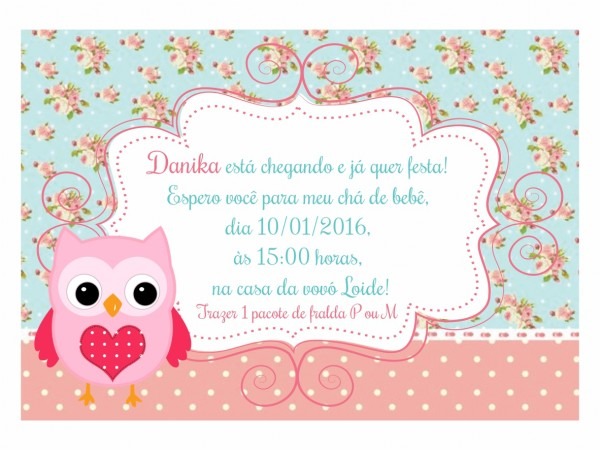 Convite corujinha cha bebÃª floral 10x14 no elo7
