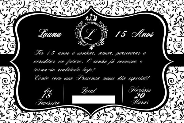 Convite de aniversÃ¡rio 15 anos preto e branco no elo7