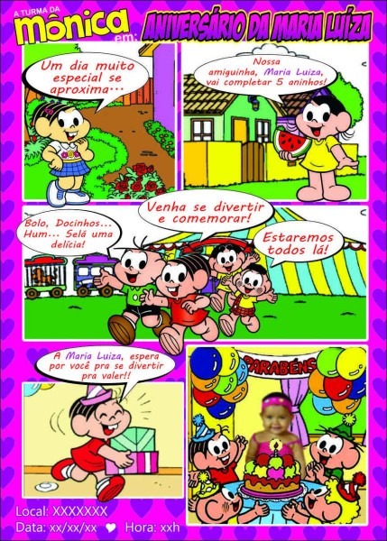 Convite de aniversÃ¡rio turma da mÃ´nica em quadrinhos