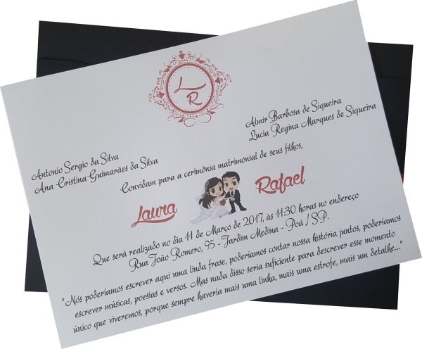 Convite de casamento curve 15x21 cm  papel 180g com fita no elo7