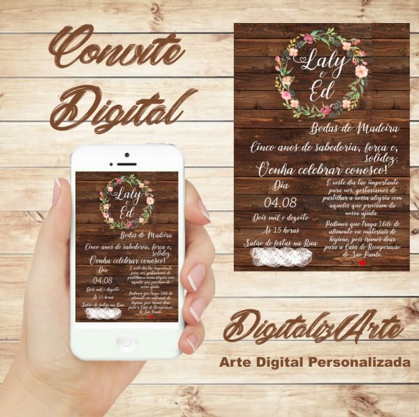Convite digital bodas de madeira no elo7 Convite digital bodas de madeira no elo7