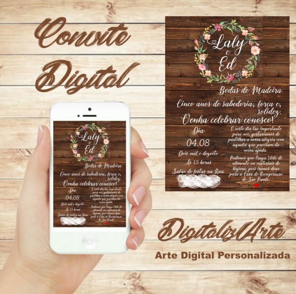 Convite digital bodas de madeira no elo7 Convite digital bodas de madeira no elo7