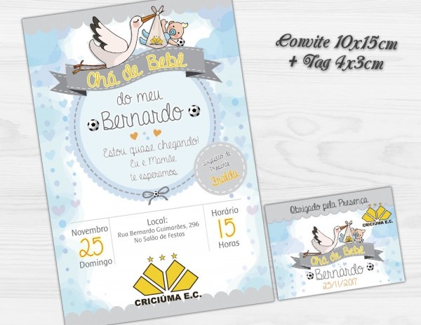 Convite digital c tag cha de bebÃª futebol criciÃºma no elo7