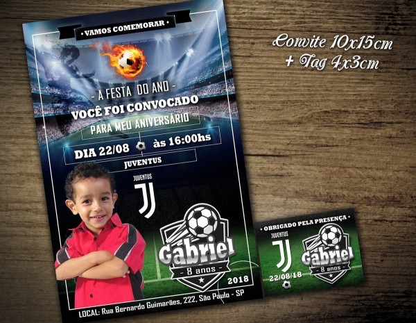 Convite digital c tag futebol time da juventus 2 no elo7