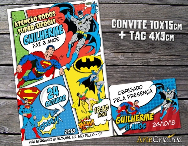 Convite digital c tag super homem e batman gibi no elo7 Convite digital c tag super homem e batman gibi no elo7