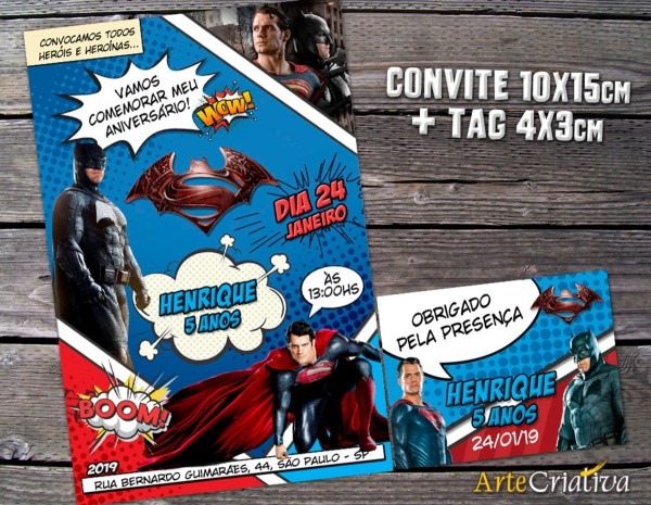 Convite digital c tag super homem vs batman gibi com filme no elo7 Convite digital c tag super homem vs batman gibi com filme no elo7