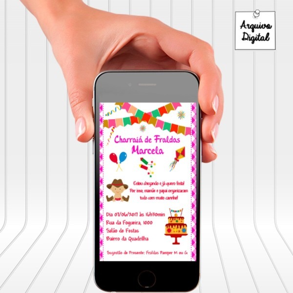 Convite digital charraiÃ¡ chÃ¡ bebÃª fraldas