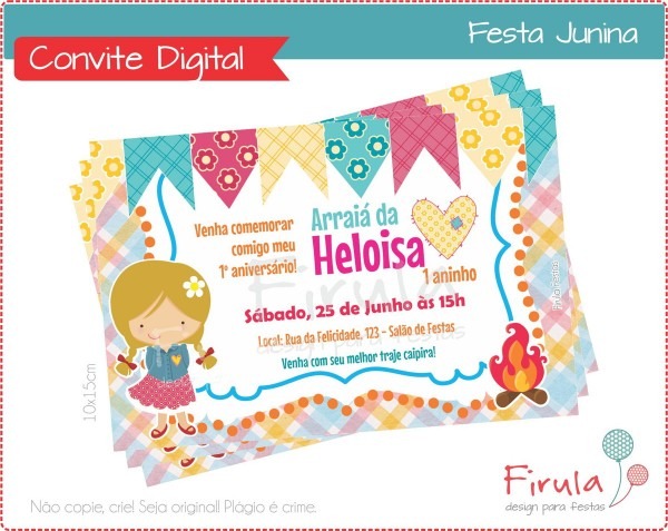 Convite digital festa junina menina no elo7 Convite digital festa junina menina no elo7