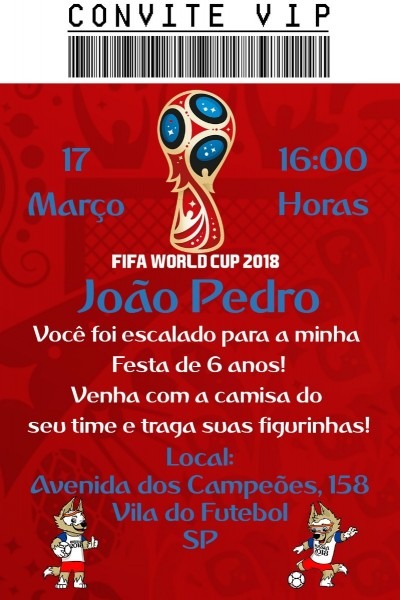 Convite digital futebol copa do mundo 2018 vermelho Convite digital futebol copa do mundo 2018 vermelho