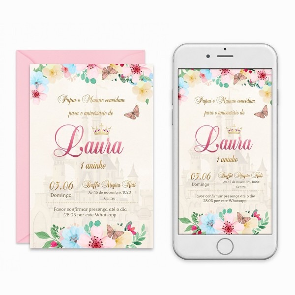 Convite digital jardim encantado c  castelo virtual imprimir