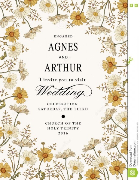 Convite do casamento camomila bonita das flores cartÃ£o do vintage