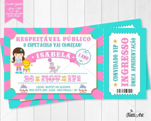 Convite festa circo menina digital no elo7 Convite festa circo menina digital no elo7