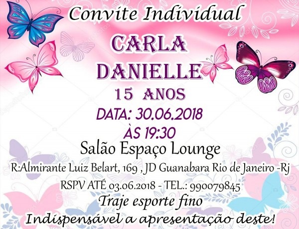 Convite individual 15 anos tema borboleta