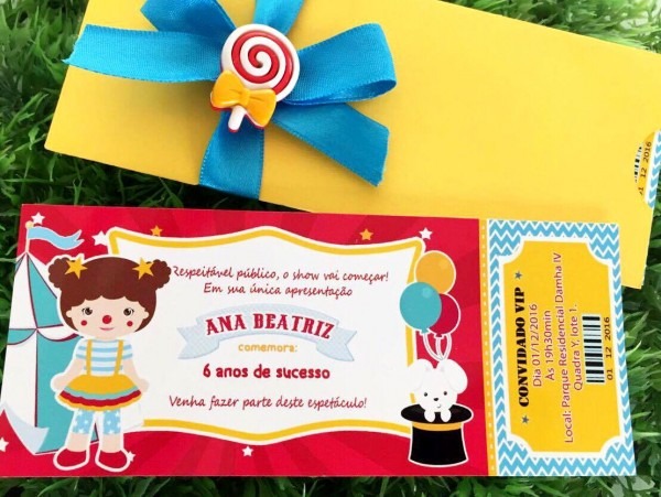 Convite ingresso circo menina no elo7 Convite ingresso circo menina no elo7