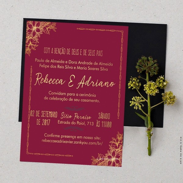 A5  convite de casamento marsala e degradÃª dourado no elo7