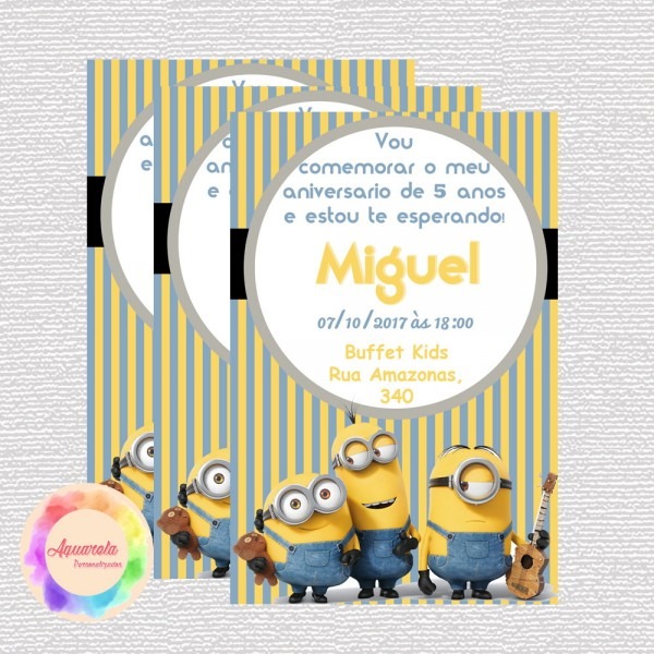 Convite minions 10x7 (impresso) no elo7 Convite minions 10x7 (impresso) no elo7