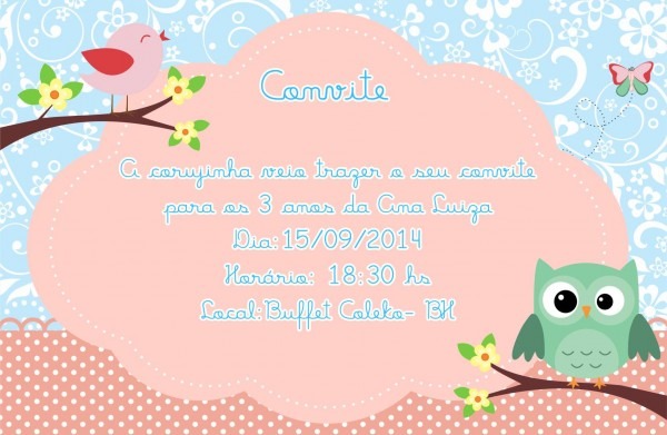 Convite tema corujinha no elo7