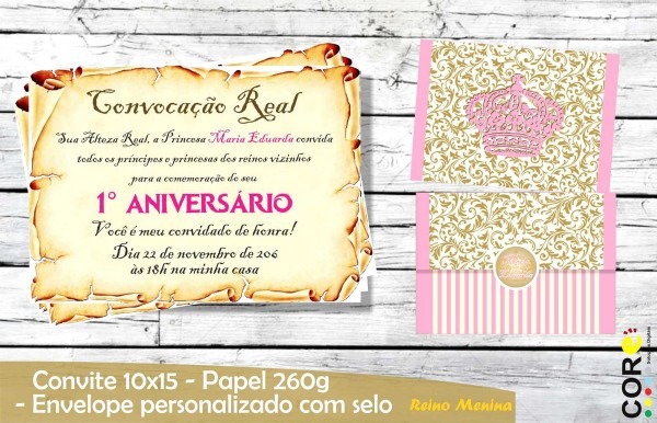 Convite tema realeza menina no elo7 Convite tema realeza menina no elo7