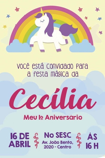 Convite unicórnio modelo 4 arte digital no elo7 Convite unicórnio modelo 4 arte digital no elo7