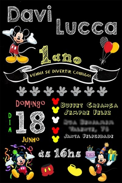 Convite chalkboard mickey no elo7 Convite chalkboard mickey no elo7