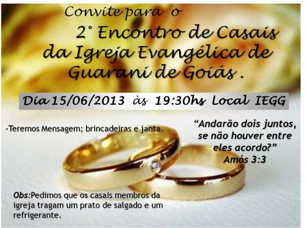 Encontro de casais na igreja evangélica em guarani de goiás Encontro de casais na igreja evangélica em guarani de goiás