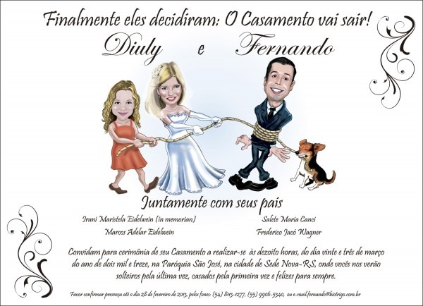 Leandrofca convite de casamento com caricatura Leandrofca convite de casamento com caricatura